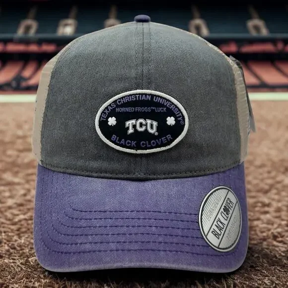 TCU Texas Christian University Horned Frogs Black Clover Trucker Hat NWT - Picture 3 of 12